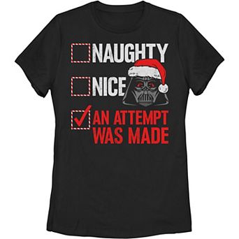 Juniors' Star Wars Darth Vader Naughty or Nice Checklist Portrait Graphic Tee