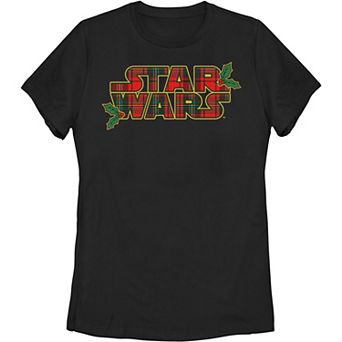 Juniors' Star Wars Christmas Plaid Holly Logo Graphic Tee