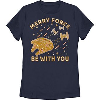 Juniors' Star Wars Christmas Merry Force Be With You Cookies Graphic Tee