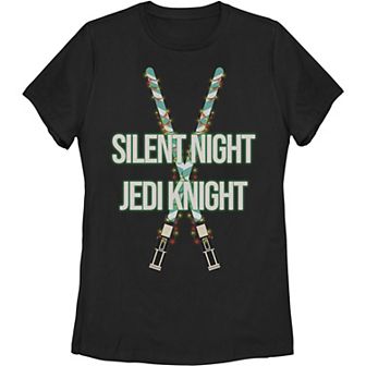 Juniors' Star Wars Christmas Silent Night Jedi Knight Light Sabers Graphic Tee