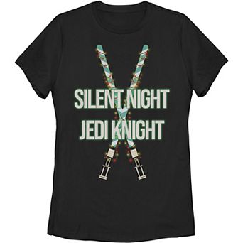 Juniors' Star Wars Christmas Silent Night Jedi Knight Light Sabers Graphic Tee