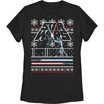 Juniors' Star Wars Luke Vader Face Off Ugly Christmas Sweater Graphic Tee