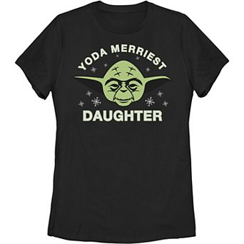 Juniors' Star Wars Christmas Yoda Merriest Daughter Graphic Tee