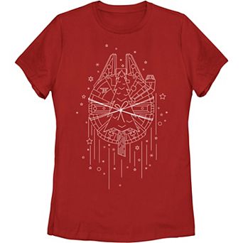 Juniors' Star Wars Christmas Millennium Falcon Tree Transport Graphic Tee