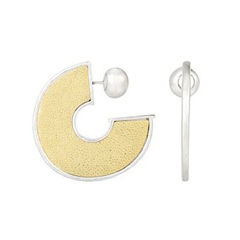 Bella Uno Silver Tone Leather Hoop Earrings