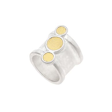 Bella Uno Silver Tone Leather Accent Ring 