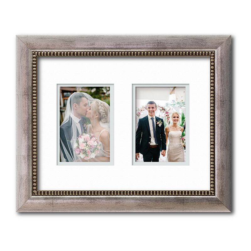 Tempo Collection Modern Collage Frame with Double Mat, Silver, 11X14
