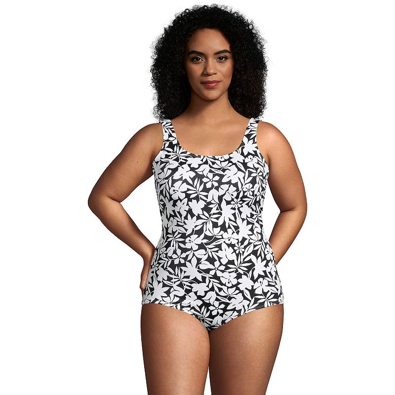 Plus Size Lands End Tugless Chlorine Resistant Sporty One-Piece Swimsuit, 