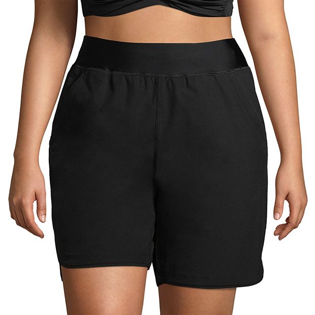 Plus Size Lands' End 9 Quick Dry Elastic Waist Swim Board Shorts Cover-up  With Panty