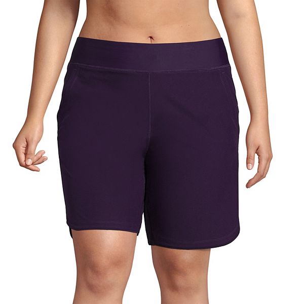 Plus Size Lands' End 9 Quick Dry Elastic Waist Swim Board Shorts Cover-up