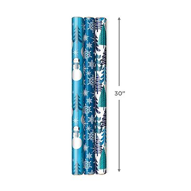 Hallmark Blue Foil Christmas Wrapping Paper 3-Pack