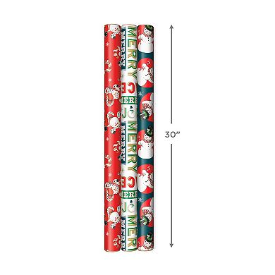 Hallmark Vintage Santa & Snowman Christmas Wrapping Paper 3-Pack