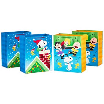 Hallmark Peanuts Charlie Brown & Friends Christmas Gift Bag Bundle 4-Pack