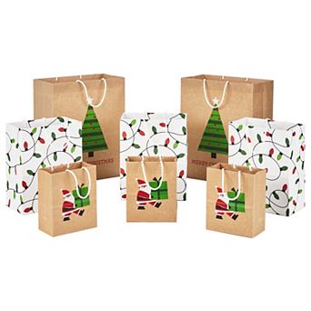 Hallmark Sustainable Kraft Christmas Gift Bags for Kids 8-Pack