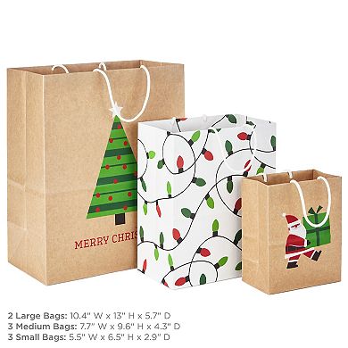 Hallmark Sustainable Kraft Christmas Gift Bags for Kids 8-Pack