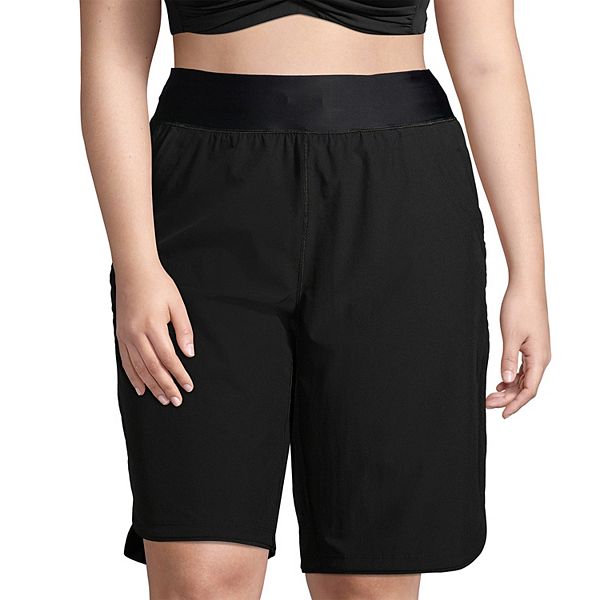 Plus Size Lands' End 11" Quick Dry Elastic Waist Swim Board Shorts With