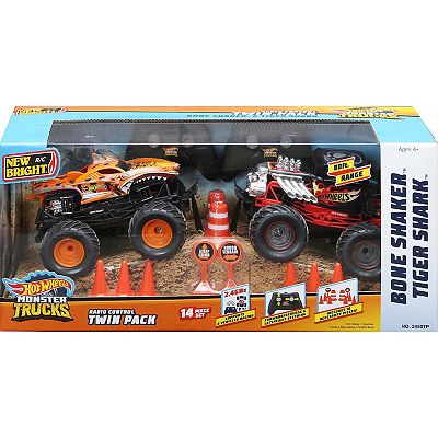 New Bright 1 24 RC Hot Wheels Monster Truck Twin Pack Bone Shaker and Tiger Shark