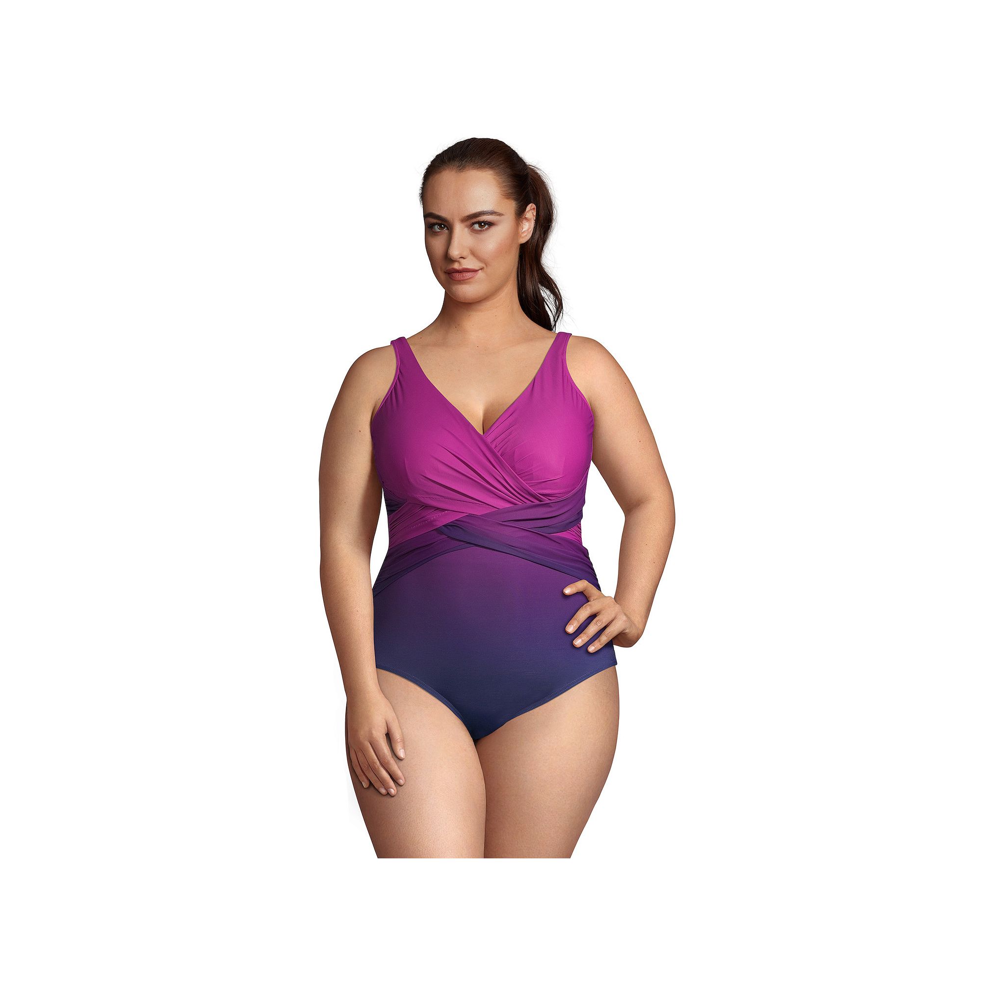Plus Size Lands End SlenderSuit DDD-Cup Surplice One-Piece Swimsuit, Women