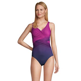 Petite Lands' End SlenderSuit Surplice One-Piece Swimsuit