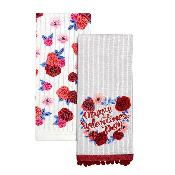 Greenbrier International Valentines Microfiber Kitchen Towels Hugs and Kisses Towels Greenbrier International Inc. Love Set of 2