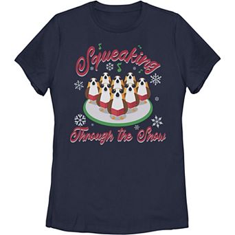Juniors' Star Wars Christmas Porgs Squeaking Through The Snow Tee