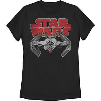 Juniors' Star Wars TIE Fighter Rudolf Nose Christmas Tee