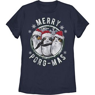 Juniors' Star Wars Merry Porg-Mas Christmas Holiday Graphic Tee
