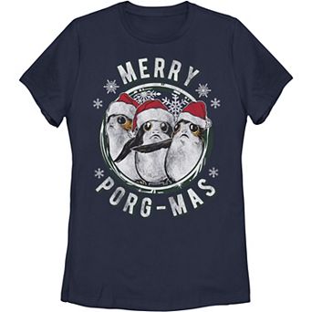 Juniors' Star Wars Merry Porg-Mas Christmas Holiday Graphic Tee