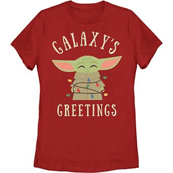 Juniors' The Mandalorian Baby Yoda Christmas Lights Tee