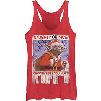 Juniors Star Wars Yoda Naughty Or Nice Flyer Christmas Tank Top