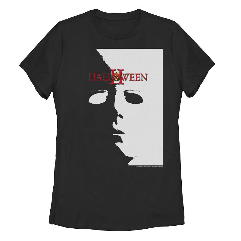 Licensed Character Juniors' Halloween 2 Michael Myers Mask Poster Tee, Girl's, Size: Medium, Black