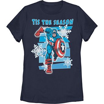 Juniors' Marvel Captain America "Tis The Season" Christmas Tee