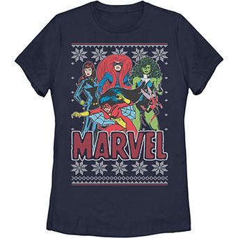 Juniors' Marvel Heroines Christmas Snowflake Tee