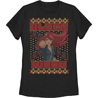 Juniors' Marvel Black Widow Christmas Sweater Poster Tee