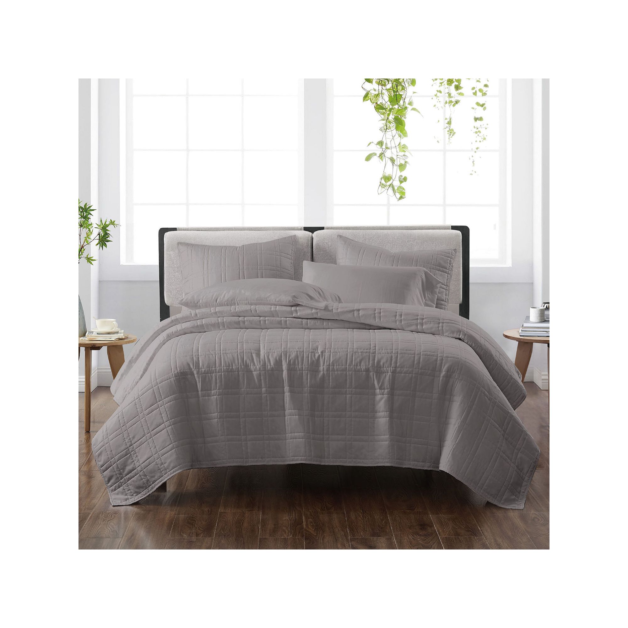 Cannon Solid Quilt Set with Shams, Gray
