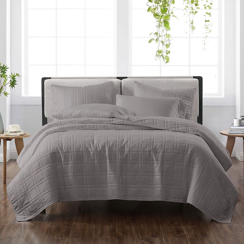 Cannon Solid Quilt Set & Shams, Grey, Full/Queen