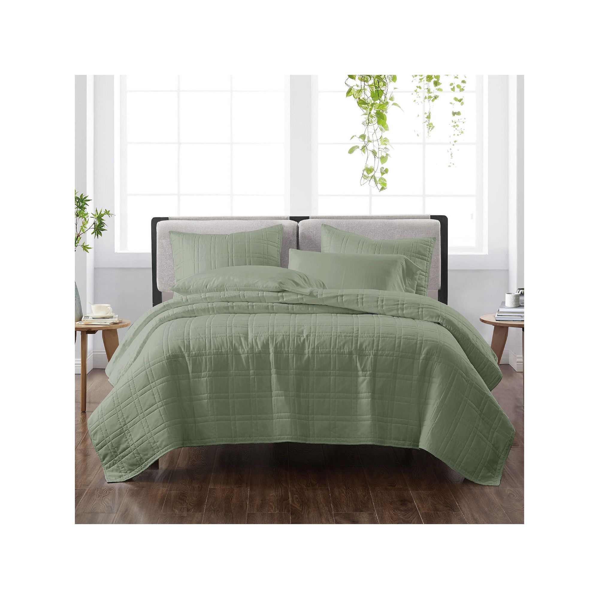 Cannon Solid Quilt Set with Shams, Green