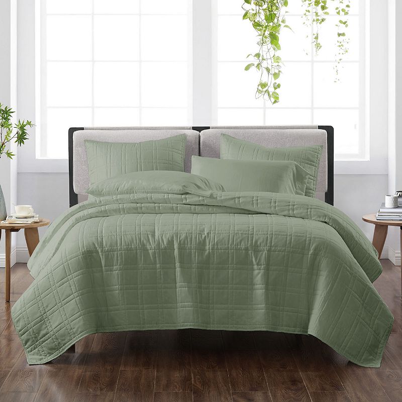 Cannon Solid Quilt Set & Shams, Green, King