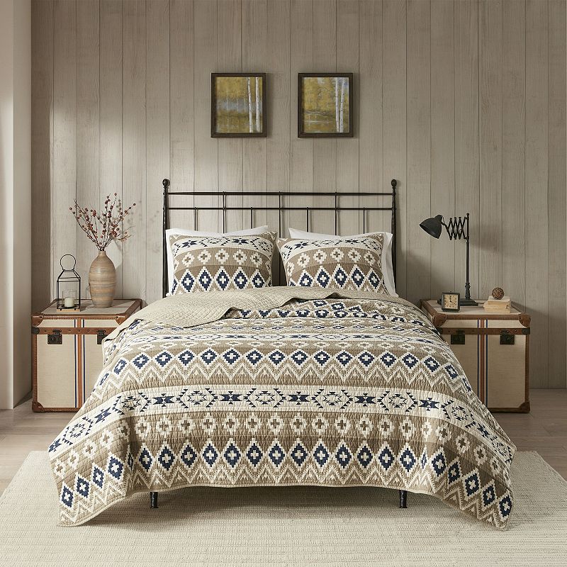 Woolrich Montana Printed Cotton Quilt Set with Shams, Beig/Green, Full/Quee