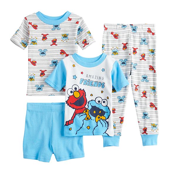 Toddler Boy Sesame Street 4 Piece Elmo & Cookie Monster Pajama Set