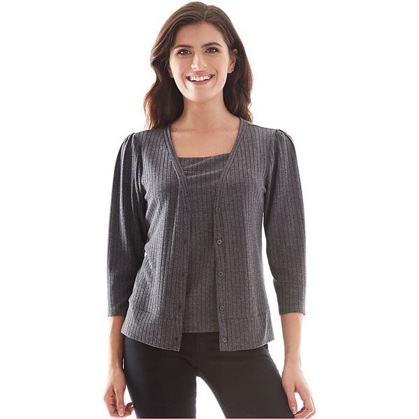 トップス andwang Puff sleeve cardigan open-knit-puff-sleeve-cardigan