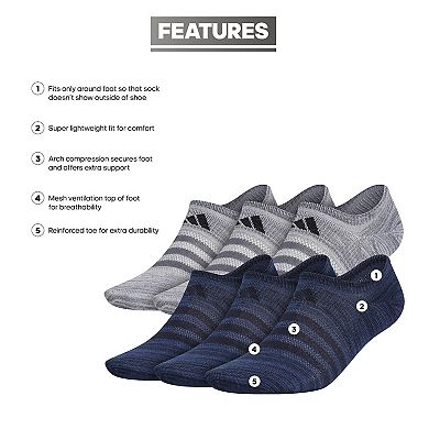 Men's adidas Superlite Stripe II 6-pack No-Show Socks