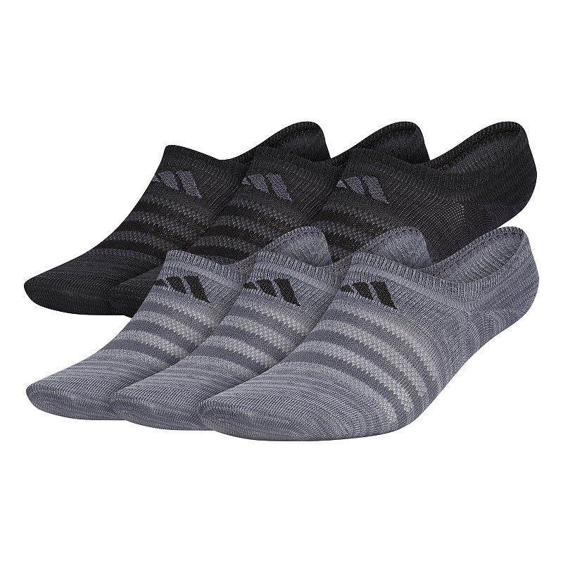 Mens adidas Superlite Stripe II 6-pack No-Show Socks, Size: 6-12, Grey