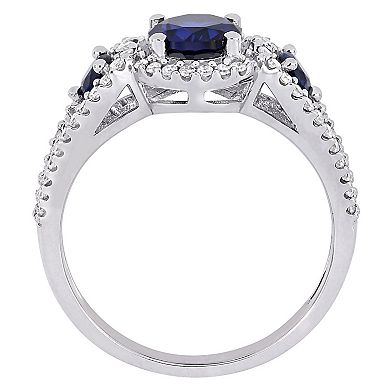 Stella Grace 10k White Gold 1/3 Carat T.W. Diamond & Lab-Created Sapphire Halo Ring
