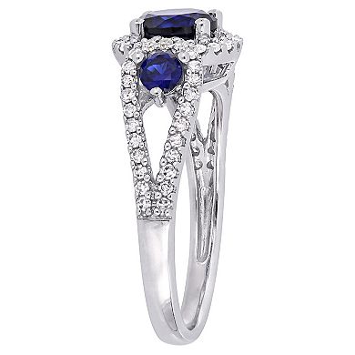 Stella Grace 10k White Gold 1/3 Carat T.W. Diamond & Lab-Created Sapphire Halo Ring