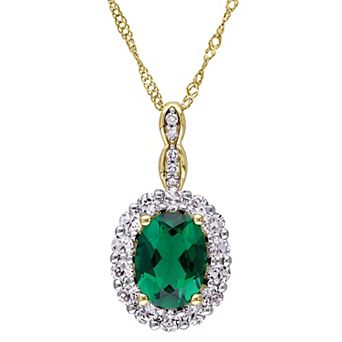Stella Grace 14k Gold Lab-Created Emerald White Topaz & Diamond Accent Pendant Necklace