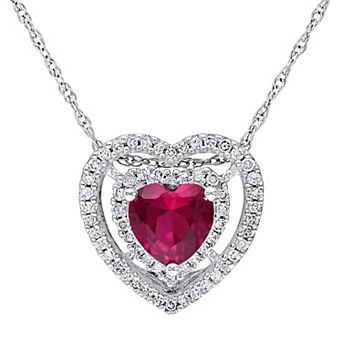 Stella Grace 10k White Gold 1/5 Carat T.W. Diamond & Lab-Created Ruby Heart Pendant Necklace