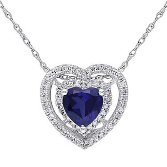 Stella Grace 10k White Gold 1/5 Carat T.W. Diamond & Lab-Created Sapphire Heart Pendant Necklace