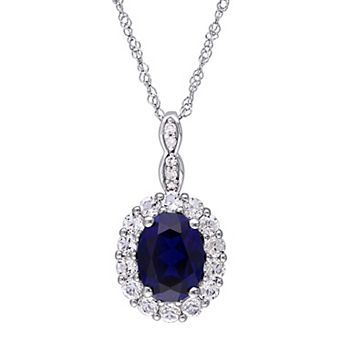 Stella Grace 14k White Gold Lab-Created Sapphire White Topaz & Diamond Accent Pendant Necklace