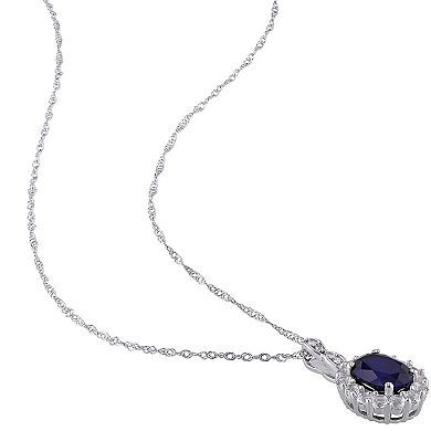 Stella Grace 14k White Gold Lab-Created Sapphire White Topaz & Diamond Accent Pendant Necklace 
